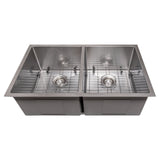 ZLINE 33 in. Anton Undermount Double Bowl Satin Stainless Steel Kitchen Sink with Bottom Grid (SR50D-33S)