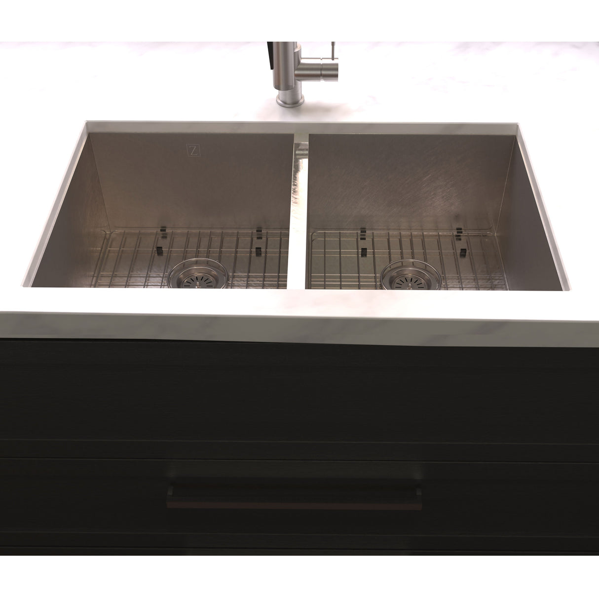 ZLINE 33 in. Anton Undermount Double Bowl Satin Stainless Steel Kitchen Sink with Bottom Grid (SR50D-33S)