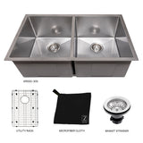 ZLINE 33 in. Anton Undermount Double Bowl Satin Stainless Steel Kitchen Sink with Bottom Grid (SR50D-33S)