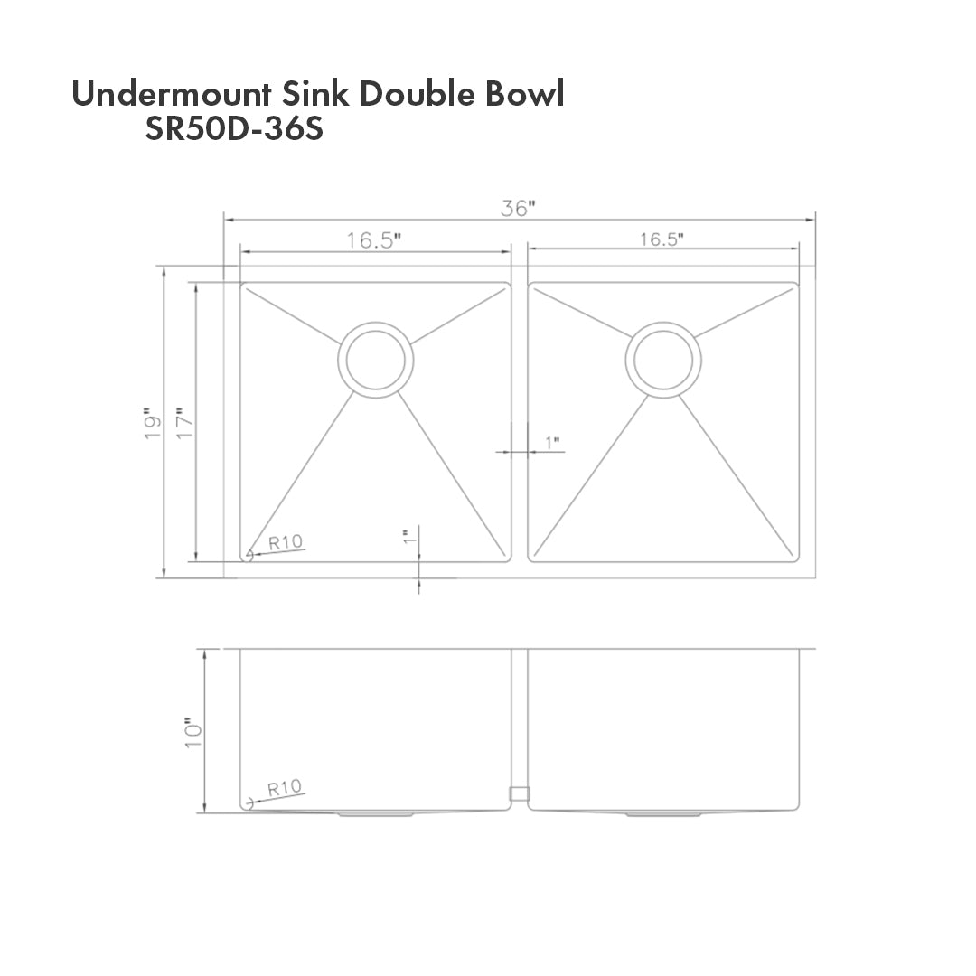 ZLINE 36 in. Anton Undermount Double Bowl Satin Stainless Steel Kitchen Sink with Bottom Grid (SR50D-36S)