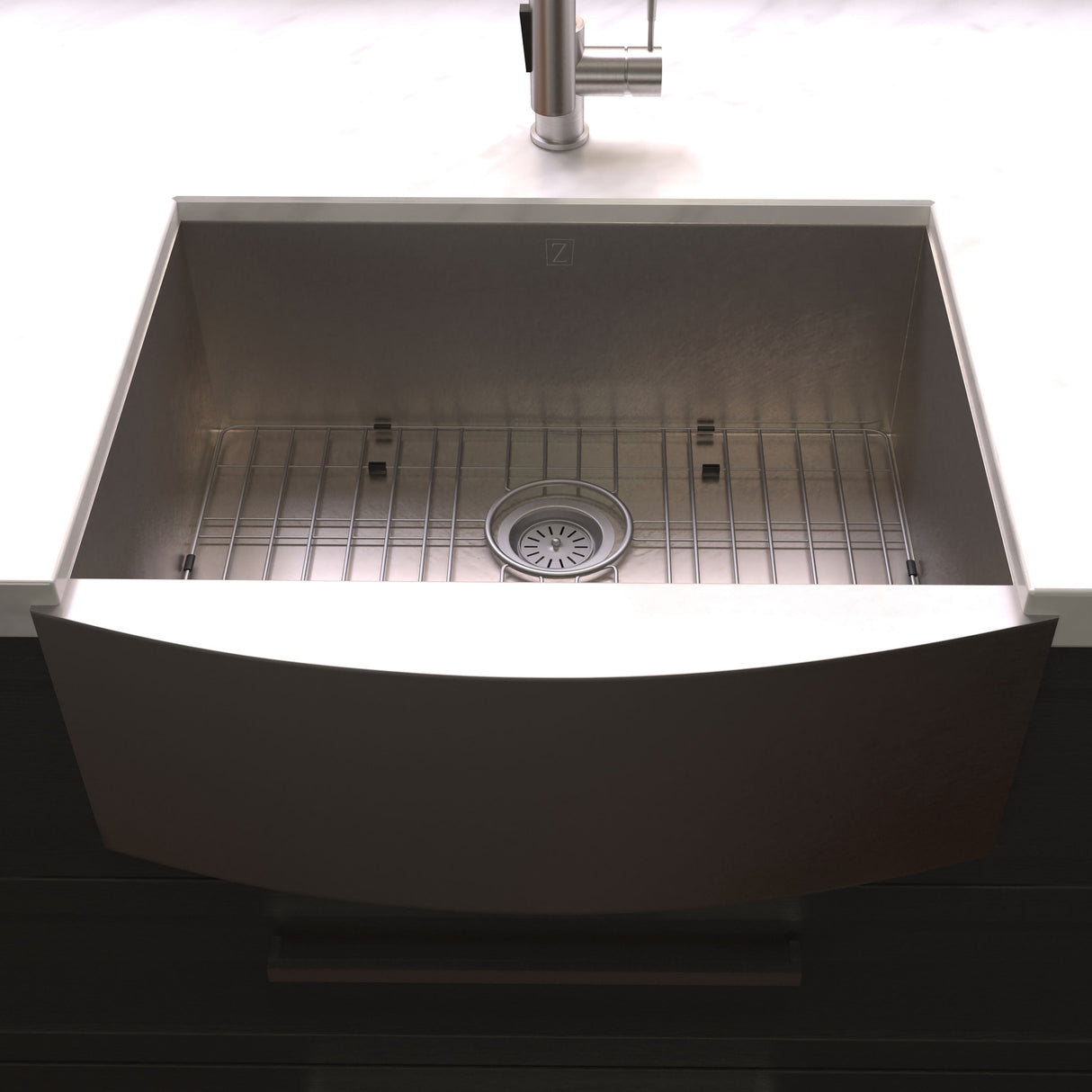 ZLINE 33 in. Vail Farmhouse Apron Mount Single Bowl Satin Stainless Steel Kitchen Sink with Bottom Grid (SAS-33S)