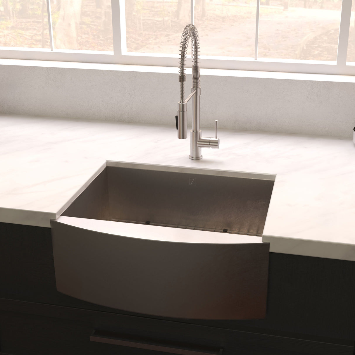 ZLINE 33 in. Vail Farmhouse Apron Mount Single Bowl Satin Stainless Steel Kitchen Sink with Bottom Grid (SAS-33S)