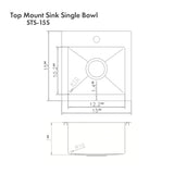 ZLINE 15 in. Donner Topmount Single Bowl Satin Stainless Steel Bar Kitchen Sink (STS-15S)