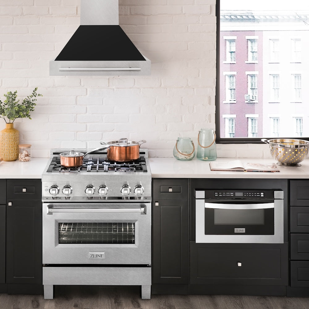 ZLINE 30" Fingerprint Resistant Stainless Steel Range Hood with Black Matte Shell (8654SNX-BLM-30)