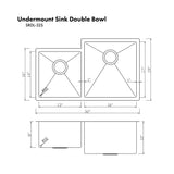 ZLINE 32 in. Jackson Undermount Double Bowl Stainless Steel Kitchen Sink with Bottom Grid (SRDR-32)