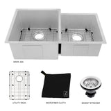 ZLINE 32 in. Jackson Undermount Double Bowl Satin Stainless Steel Kitchen Sink with Bottom Grid (SRDR-32S)