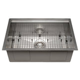 ZLINE 27 in. Garmisch Undermount Single Bowl Satin Stainless Steel Kitchen Sink with Bottom Grid and Accessories (SLS-27S)