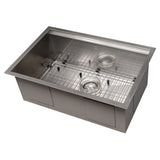 ZLINE 27 in. Garmisch Undermount Single Bowl Satin Stainless Steel Kitchen Sink with Bottom Grid and Accessories (SLS-27S)