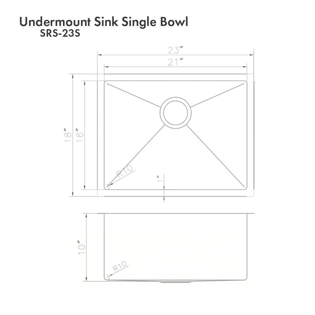 ZLINE 23 in. Meribel Undermount Single Bowl Satin Stainless Steel Kitchen Sink with Bottom Grid (SRS-23S)