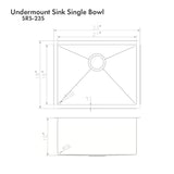ZLINE 23 in. Meribel Undermount Single Bowl Satin Stainless Steel Kitchen Sink with Bottom Grid (SRS-23S)
