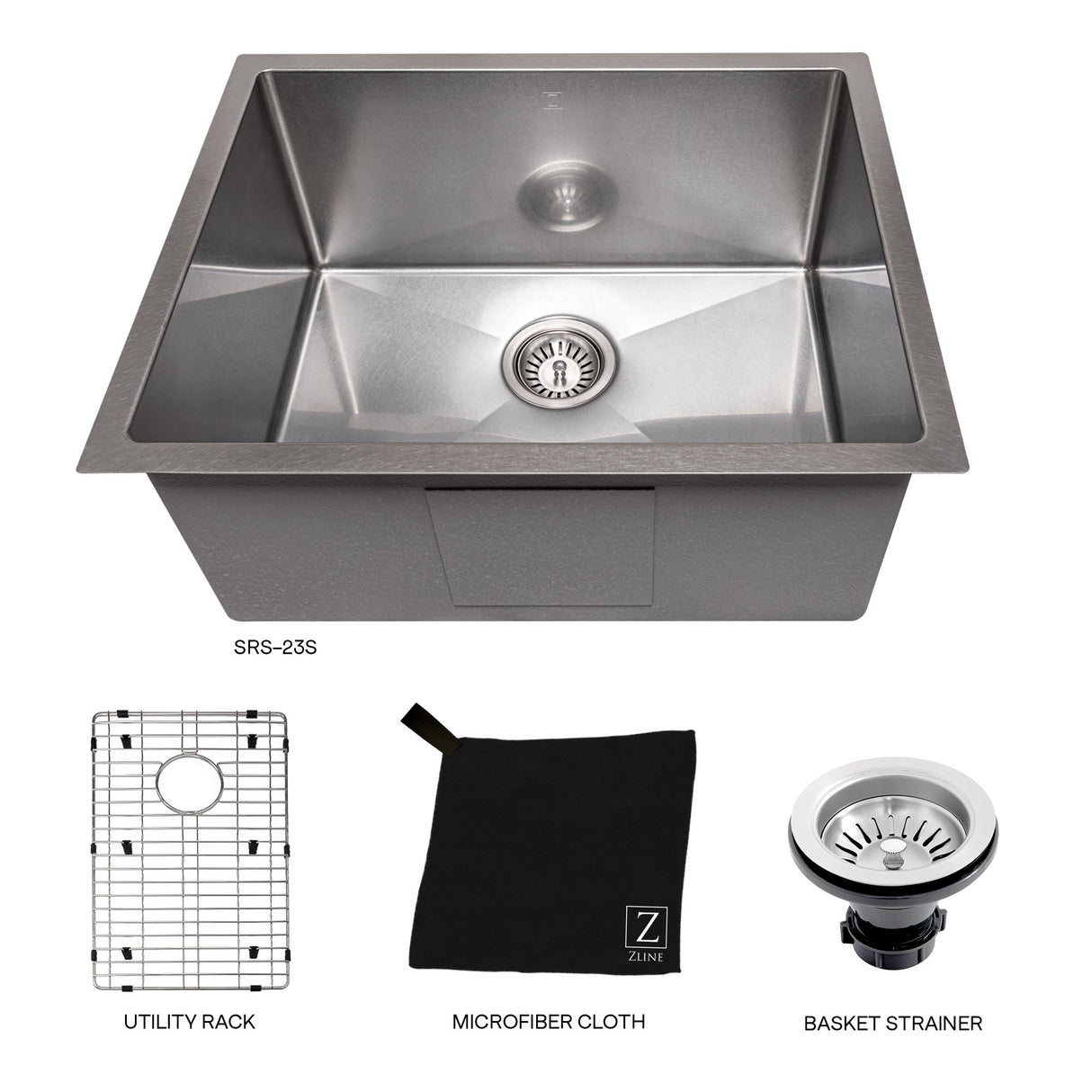 ZLINE 23 in. Meribel Undermount Single Bowl Satin Stainless Steel Kitchen Sink with Bottom Grid (SRS-23S)
