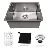 ZLINE 23 in. Meribel Undermount Single Bowl Satin Stainless Steel Kitchen Sink with Bottom Grid (SRS-23S)