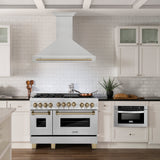 ZLINE Autograph Edition 48" Fingerprint Resistant Stainless Steel Range Hood with Champagne Bronze Handle (8654SNZ-48-CB)
