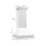 ZLINE Autograph Edition 30" Fingerprint Resistant Stainless Steel Range Hood with White Matte Shell and Polished Gold Handle (8654SNZ-WM30-G)