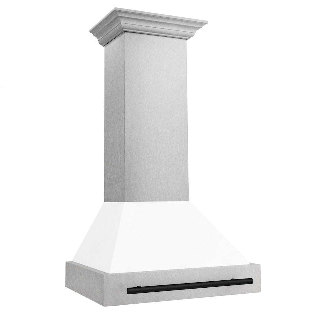 ZLINE Autograph Edition 30" Fingerprint Resistant Stainless Steel Range Hood with White Matte Shell and Matte Black Handle (8654SNZ-WM30-MB)