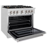ZLINE 36 in. 5.2 cu. ft. Select Gas Range with Convection Gas Oven in Satin Stainless Steel with 6 Brass Burners (HGRS-BR-36)
