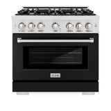 ZLINE 36 in. 5.2 cu. ft. Select Dual Fuel Range with 6 Burner Gas Cooktop and Electric Convection Oven in Satin Stainless Steel with Black Matte Door (HDRS-BLM-36)