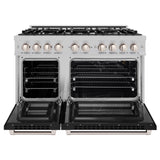 ZLINE 48 in. 6.7 cu. ft. Select Double Oven Gas Range with 8 Burner Cooktop in Satin Stainless Steel with Black Matte Doors (HGRS-BLM-48)