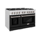 ZLINE 48 in. 6.7 cu. ft. Select Double Oven Gas Range with 8 Burner Cooktop in Satin Stainless Steel with Black Matte Doors (HGRS-BLM-48)