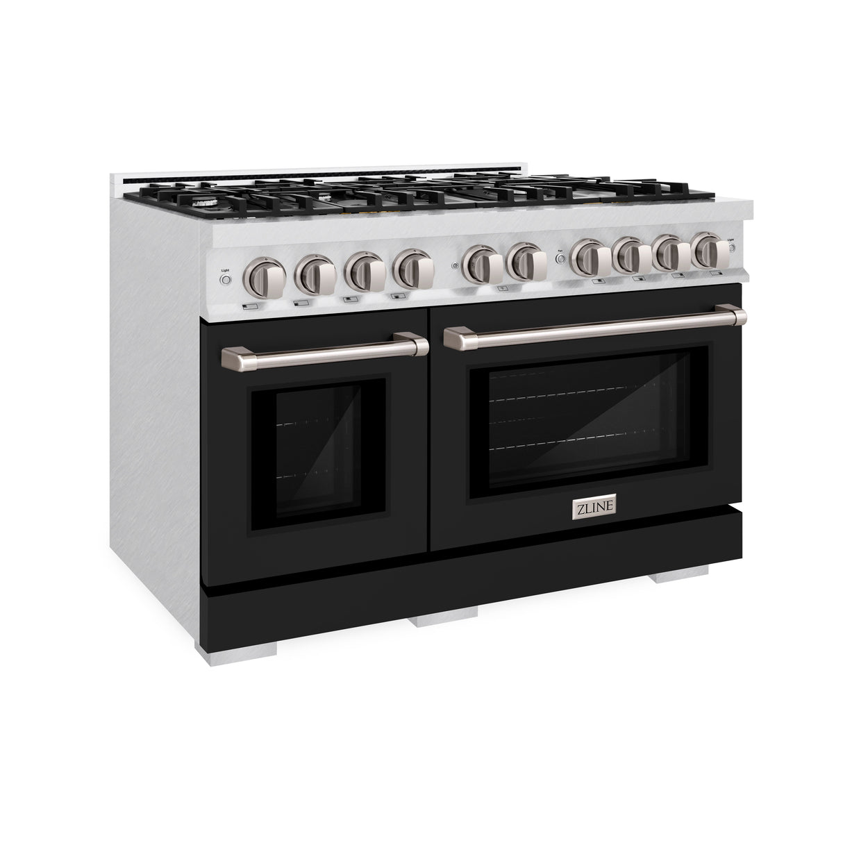 ZLINE 48 in. 6.7 cu. ft. Select Double Oven Dual Fuel Range with 8 Burner Gas Cooktop in Satin Stainless Steel with Black Matte Doors (HDRS-BLM-48)