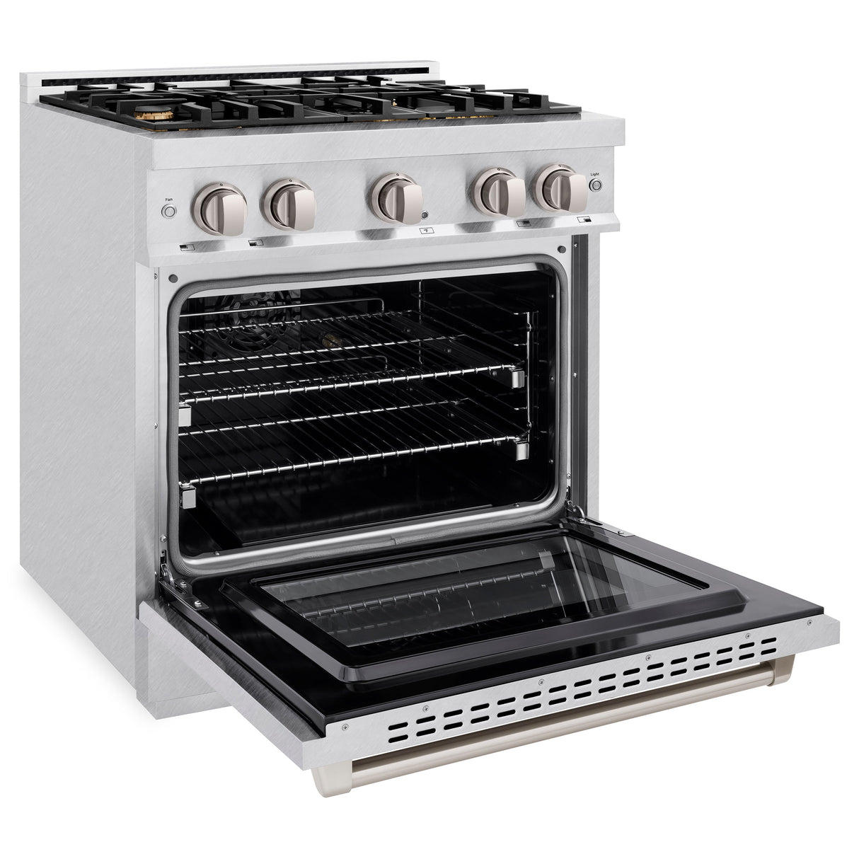 ZLINE 30 in. 4.2 cu. ft. Select Dual Fuel Range with Gas Cooktop and Electric Convection Oven in Satin Stainless Steel with 4 Brass Burners (HDRS-BR-30)