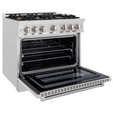 ZLINE 36 in. 5.2 cu. ft. Select Dual Fuel Range with Gas Cooktop and Electric Convection Oven in Satin Stainless Steel with 6 Brass Burners (HDRS-BR-36)