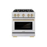 ZLINE Autograph Edition 30 in. 4.2 cu. ft. Select Dual Fuel Range with 4 Burner Gas Cooktop and Electric Convection Oven in Satin Stainless Steel with Champagne Bronze Accents (HDRSZ-30-CB)