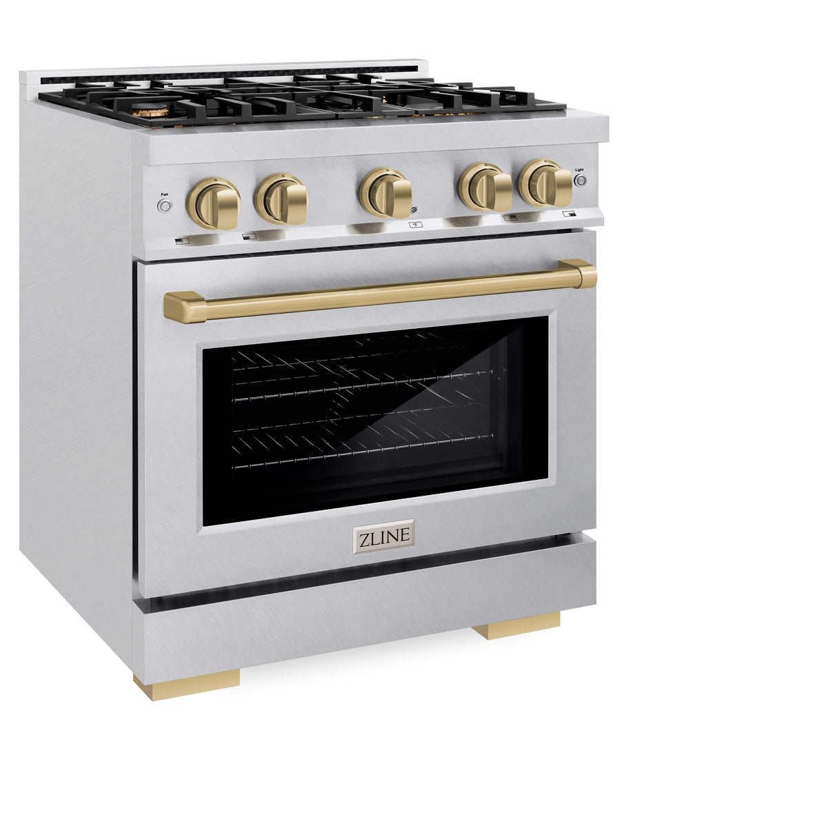 ZLINE Autograph Edition 30 in. 4.2 cu. ft. Select Dual Fuel Range with 4 Burner Gas Cooktop and Electric Convection Oven in Satin Stainless Steel with Champagne Bronze Accents (HDRSZ-30-CB)
