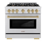 ZLINE Autograph Edition 36 in. 5.2 cu. ft. Select Dual Fuel Range with 6 Burner Gas Cooktop and Electric Convection Oven in Satin Stainless Steel with Champagne Bronze Accents (HDRSZ-36-CB)