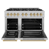 ZLINE Autograph Edition 48 in. 6.7 cu. ft. Select Double Oven Dual Fuel Range with 8 Burner Gas Cooktop in Satin Stainless Steel and Champagne Bronze Accents (HDRSZ-48-CB)