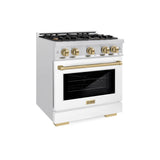 ZLINE Autograph Edition 30 in. 4.2 cu. ft. Select Dual Fuel Range with 4 Burner Gas Cooktop and Electric Convection Oven in Satin Stainless Steel with White Matte Door and Champagne Bronze Accents (HDRSZ-WM-30-CB)