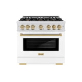 ZLINE Autograph Edition 36 in. 5.2 cu. ft. Select Dual Fuel Range with 6 Burner Gas Cooktop and Electric Convection Oven in Satin Stainless Steel with White Matte Door and Champagne Bronze Accents (HDRSZ-WM-36-CB)