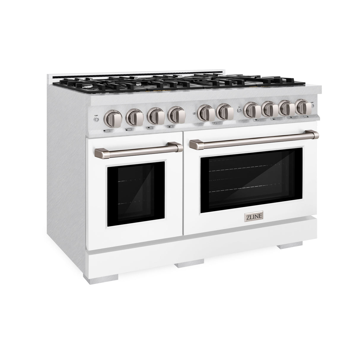 ZLINE 48 in. 6.7 cu. ft. Select Double Oven Dual Fuel Range with 8 Burner Gas Cooktop in Satin Stainless Steel with White Matte Doors (HDRS-WM-48)