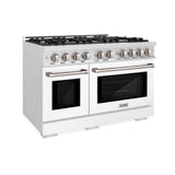 ZLINE 48 in. 6.7 cu. ft. Select Double Oven Dual Fuel Range with 8 Burner Gas Cooktop in Satin Stainless Steel with White Matte Doors (HDRS-WM-48)