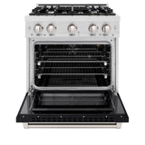 ZLINE 30 in. 4.2 cu. ft. Select Gas Range with 4 Burner Cooktop and Convection Gas Oven in Satin Stainless Steel with Black Matte Door (HGRS-BLM-30)