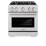ZLINE 30 in. 4.2 cu. ft. Select Gas Range with Convection Gas Oven in Satin Stainless Steel with 4 Brass Burners (HGRS-BR-30)