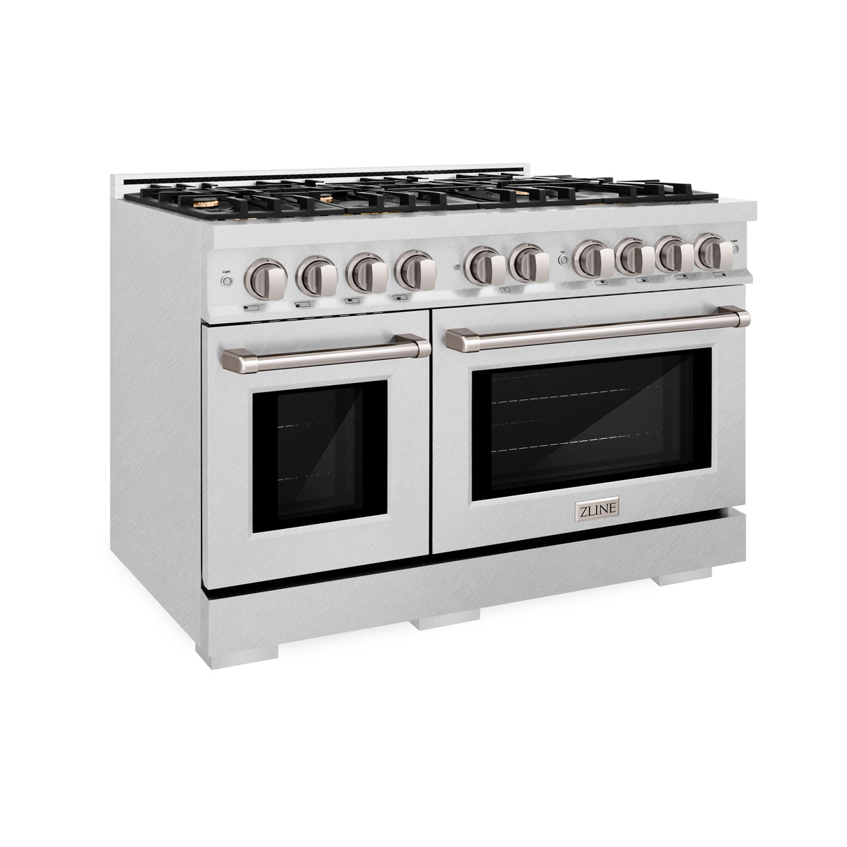 ZLINE 48 in. 6.7 cu. ft. Select Double Oven Gas Range in Satin Stainless Steel with 8 Brass Burners (HGRS-BR-48)