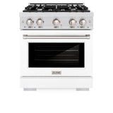 ZLINE 30 in. 4.2 cu. ft. Select Gas Range with 4 Burner Cooktop and Convection Gas Oven in Satin Stainless Steel with White Matte Door (HGRS-WM-30)