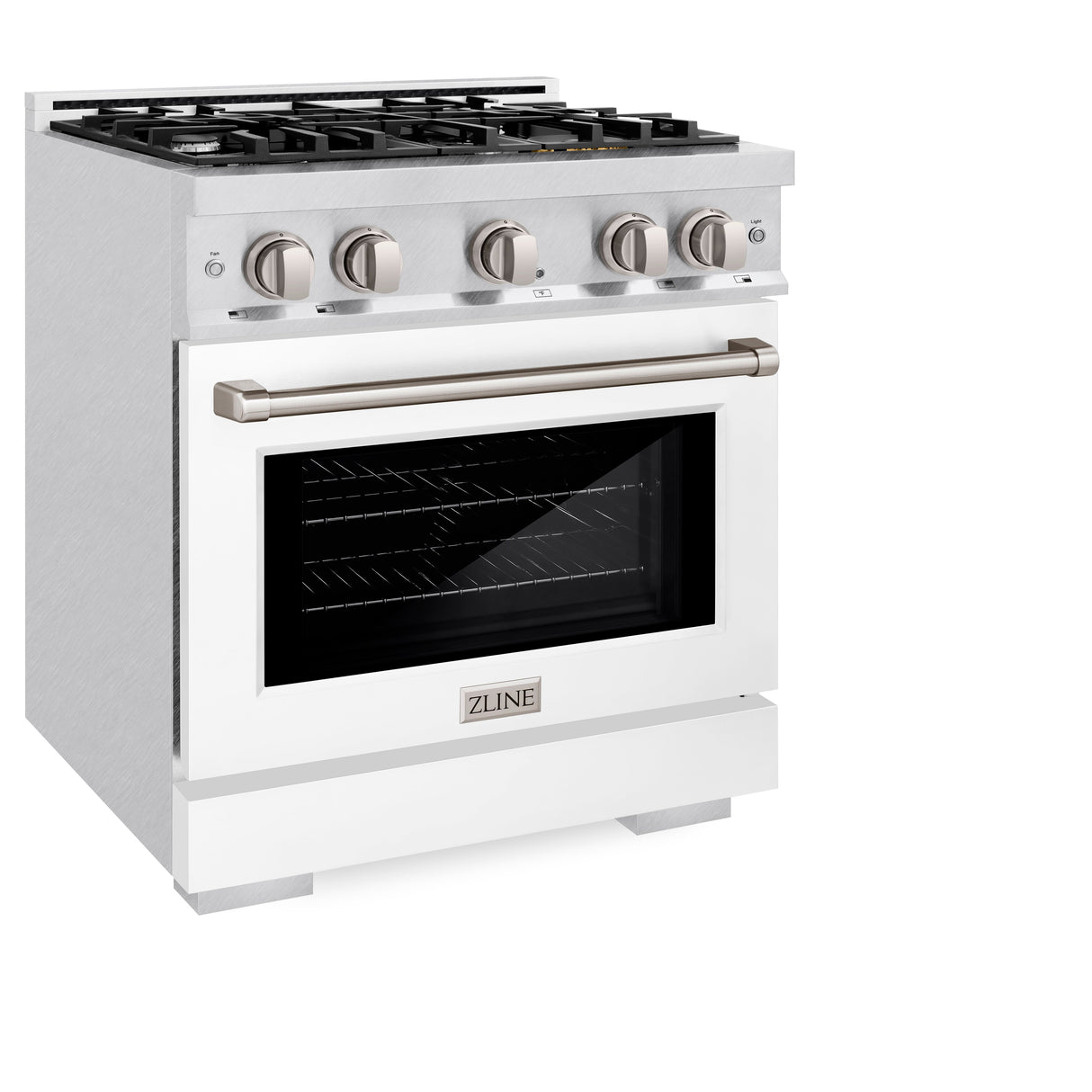 ZLINE 30 in. 4.2 cu. ft. Select Gas Range with 4 Burner Cooktop and Convection Gas Oven in Satin Stainless Steel with White Matte Door (HGRS-WM-30)
