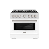 ZLINE 36 in. 5.2 cu. ft. Select Gas Range with 6 Burner Cooktop and Convection Gas Oven in Satin Stainless Steel with White Matte Door (HGRS-WM-36)