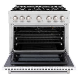 ZLINE 36 in. 5.2 cu. ft. Select Gas Range with 6 Burner Cooktop and Convection Gas Oven in Satin Stainless Steel with White Matte Door (HGRS-WM-36)