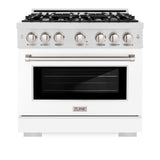 ZLINE 36 in. 5.2 cu. ft. Select Gas Range with 6 Burner Cooktop and Convection Gas Oven in Satin Stainless Steel with White Matte Door (HGRS-WM-36)