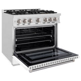 ZLINE 36 in. 5.2 cu. ft. Select Gas Range with 6 Burner Cooktop and Convection Gas Oven in Satin Stainless Steel with White Matte Door (HGRS-WM-36)