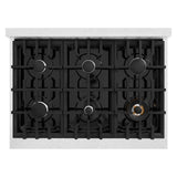 ZLINE 36 in. 5.2 cu. ft. Select Gas Range with 6 Burner Cooktop and Convection Gas Oven in Satin Stainless Steel with White Matte Door (HGRS-WM-36)