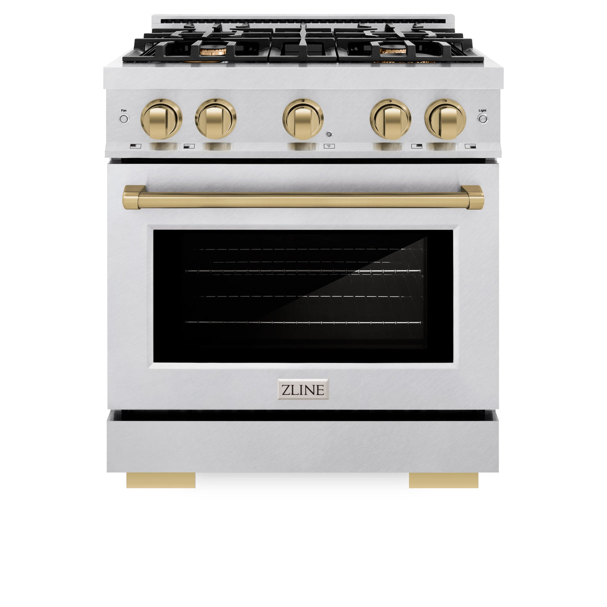 ZLINE Autograph Edition 30 in. 4.2 cu. ft. Select Gas Range with 4 Burner Cooktop and Convection Gas Oven in Satin Stainless Steel and Champagne Bronze Accents (HGRSZ-30-CB)