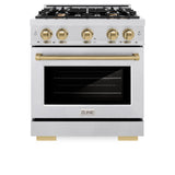 ZLINE Autograph Edition 30 in. 4.2 cu. ft. Select Gas Range with 4 Burner Cooktop and Convection Gas Oven in Satin Stainless Steel and Champagne Bronze Accents (HGRSZ-30-CB)
