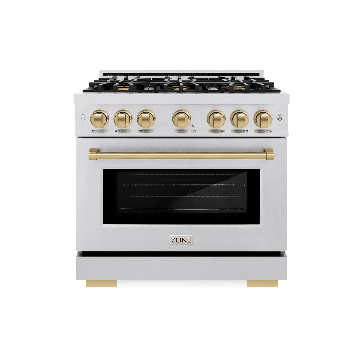 ZLINE Autograph Edition 36 in. 5.2 cu. ft. Select Gas Range with 6 Burner Cooktop and Convection Gas Oven in Satin Stainless Steel and Champagne Bronze Accents (HGRSZ-36-CB)