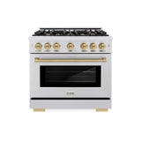 ZLINE Autograph Edition 36 in. 5.2 cu. ft. Select Gas Range with 6 Burner Cooktop and Convection Gas Oven in Satin Stainless Steel and Champagne Bronze Accents (HGRSZ-36-CB)