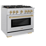 ZLINE Autograph Edition 36 in. 5.2 cu. ft. Select Gas Range with 6 Burner Cooktop and Convection Gas Oven in Satin Stainless Steel and Champagne Bronze Accents (HGRSZ-36-CB)