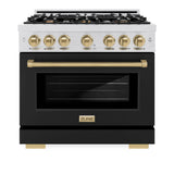 ZLINE Autograph Edition 36 in. 5.2 cu. ft. Select Gas Range with 6 Burner Cooktop and Convection Gas Oven in Satin Stainless Steel with Black Matte Door and Champagne Bronze Accents (HGRSZ-BLM-36-CB)